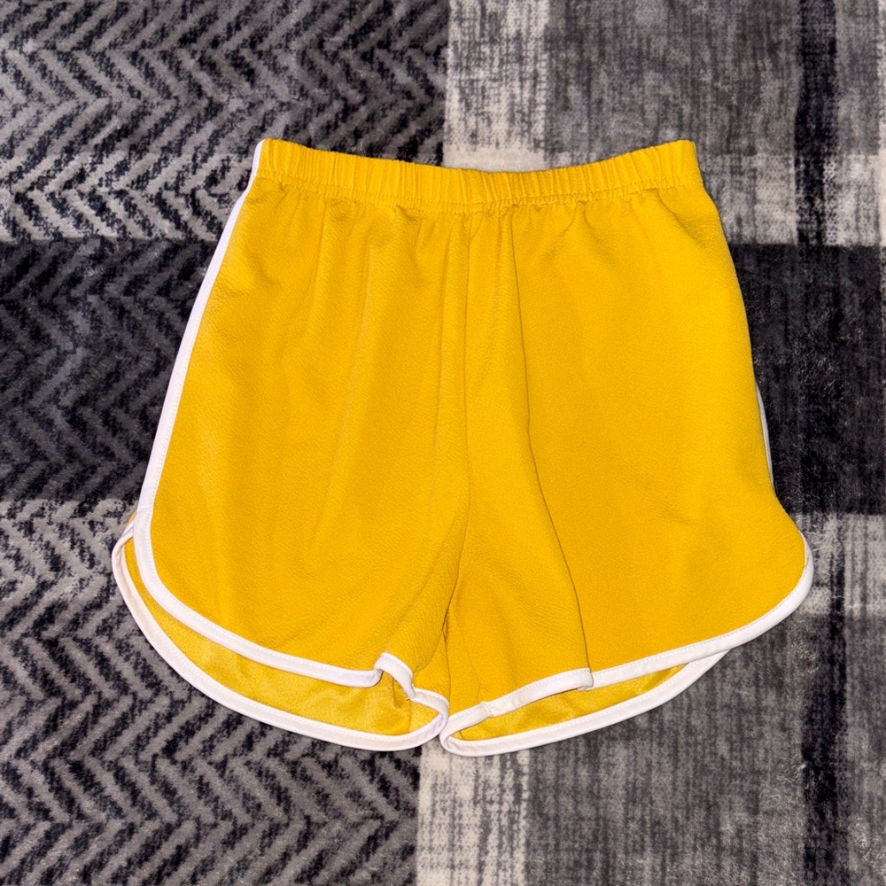Yellow Women's Athletic Shorts with White Trim